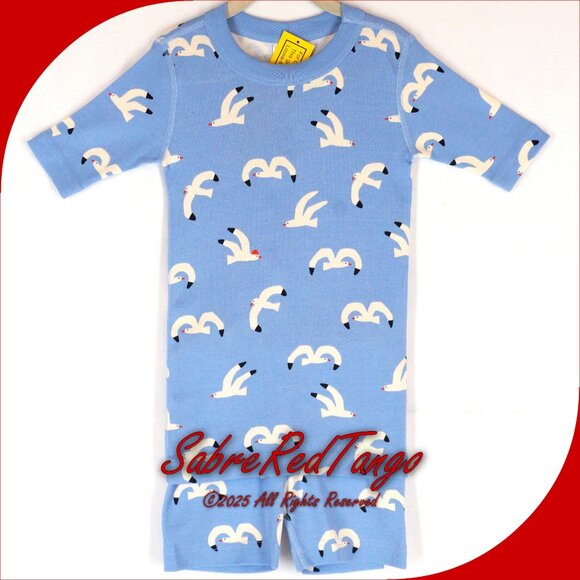 NWT Hanna Andersson Organic Short Johns Pajamas Seaside Seagulls Print 130 8 - Picture 1 of 6